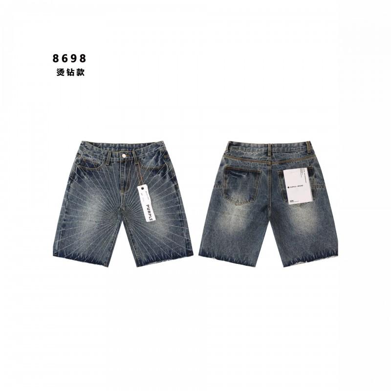 Purple Vintage Washed Denim Shorts Mens Relaxed Straight Fit Casual Streetwear
