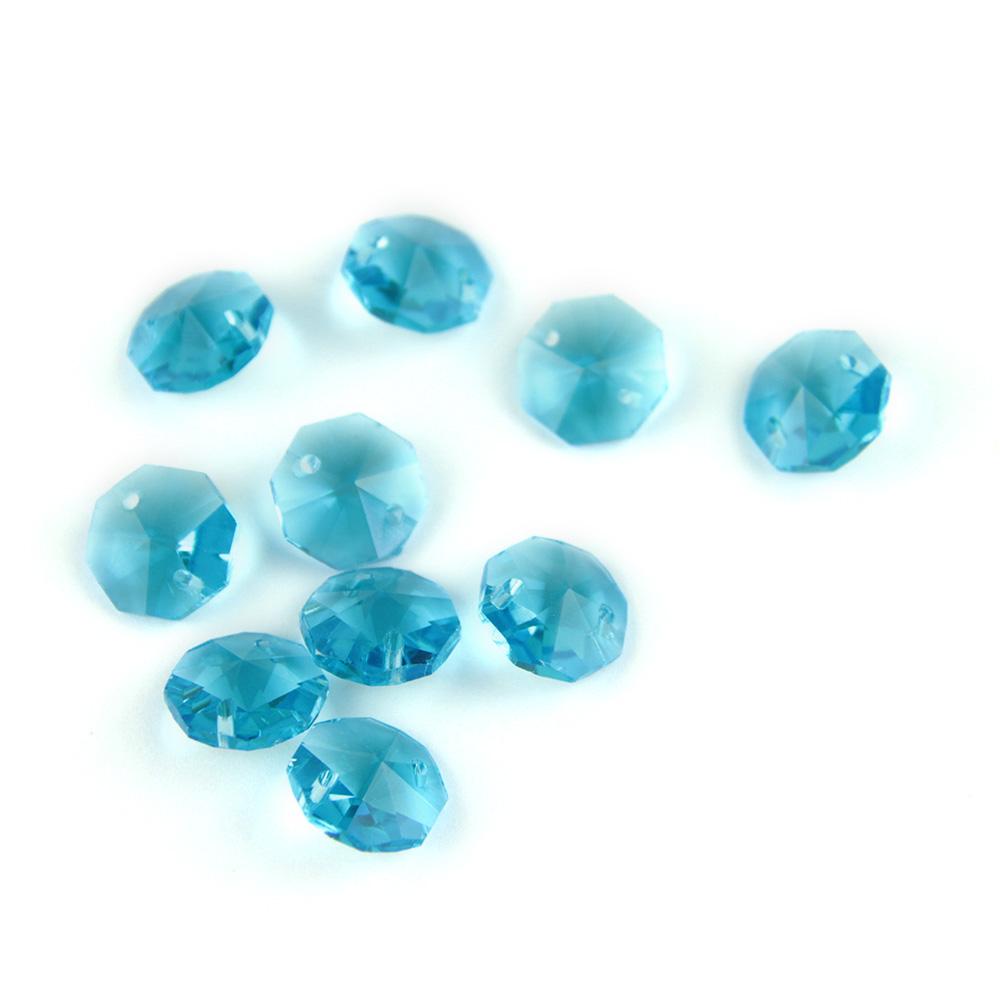100Pcs 14Mm Crystal Chandelier Parts Glass Octagon Beads In 1 Hole/2 Holes Diy Strand Accessories Sucatchers For Home Decoration
