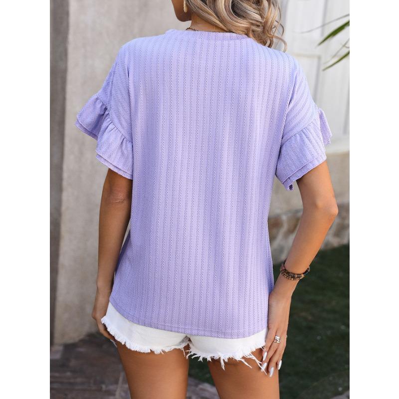 YYFS Женские модные повседневные летние весенние однотонные блузки и рубашки с короткими рукавами и круглым вырезом с принтом