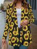 2025 Women's Sunflower Printed Long Sleeve Cardigan, Polyester Open Front, Lightweight Cover Up, Spring Autumn Casual Coat