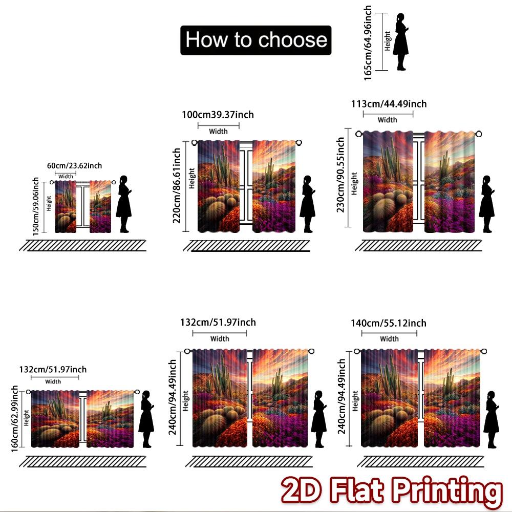 2D flat printing 2pcs Party Curtain Desert Sunset Cactus Flower Bloom Digital Printed Polyester Drapes Holiday Decorations for