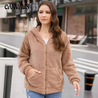 Женская куртка большого размера свободного покроя из толстого плюша с капюшоном