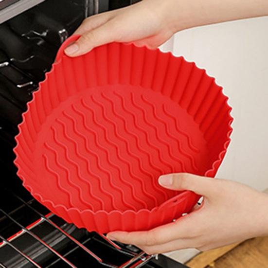 Силиконовый вкладыш для аэрофритюрницы с ручками Круглые складные коврики для выпечки, жарки, приготовления на пару Пищевой антипригарный