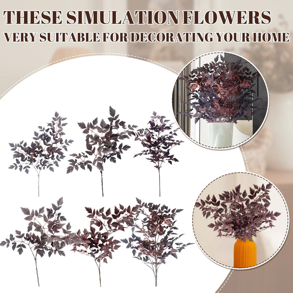 Artificial Cimicifuga Leaf Spray, Faux Fall Branch With Long Stems For Vase, Thanksgiving Centerpiece Halloween Decor