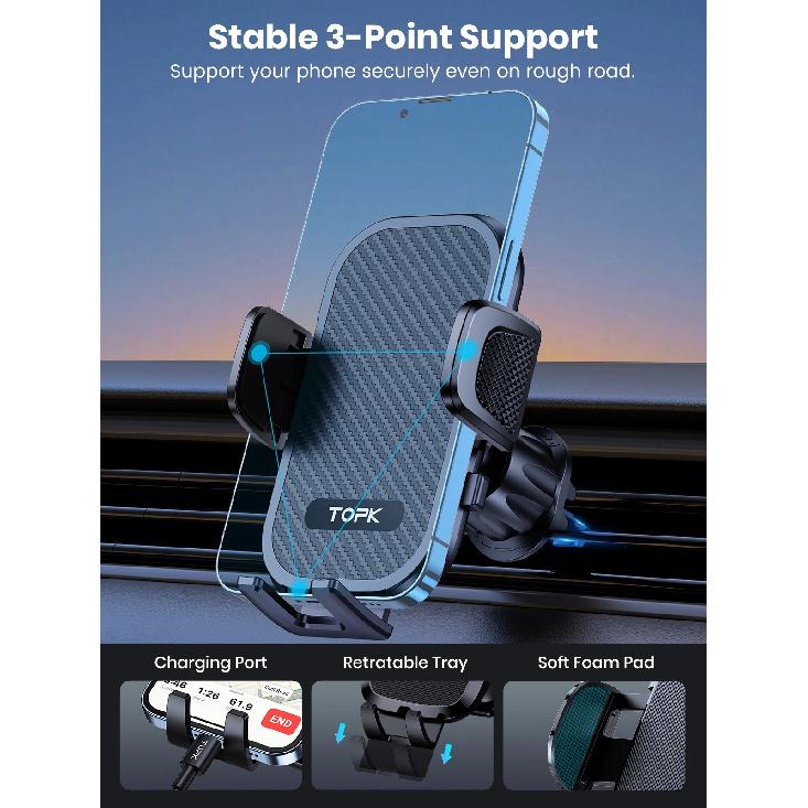 TOPK Upgraded Hook Clip Car Holder FOR Phone, Air Vent Universal Mount, Super Stable Fit for iPhone Truck Smartphones