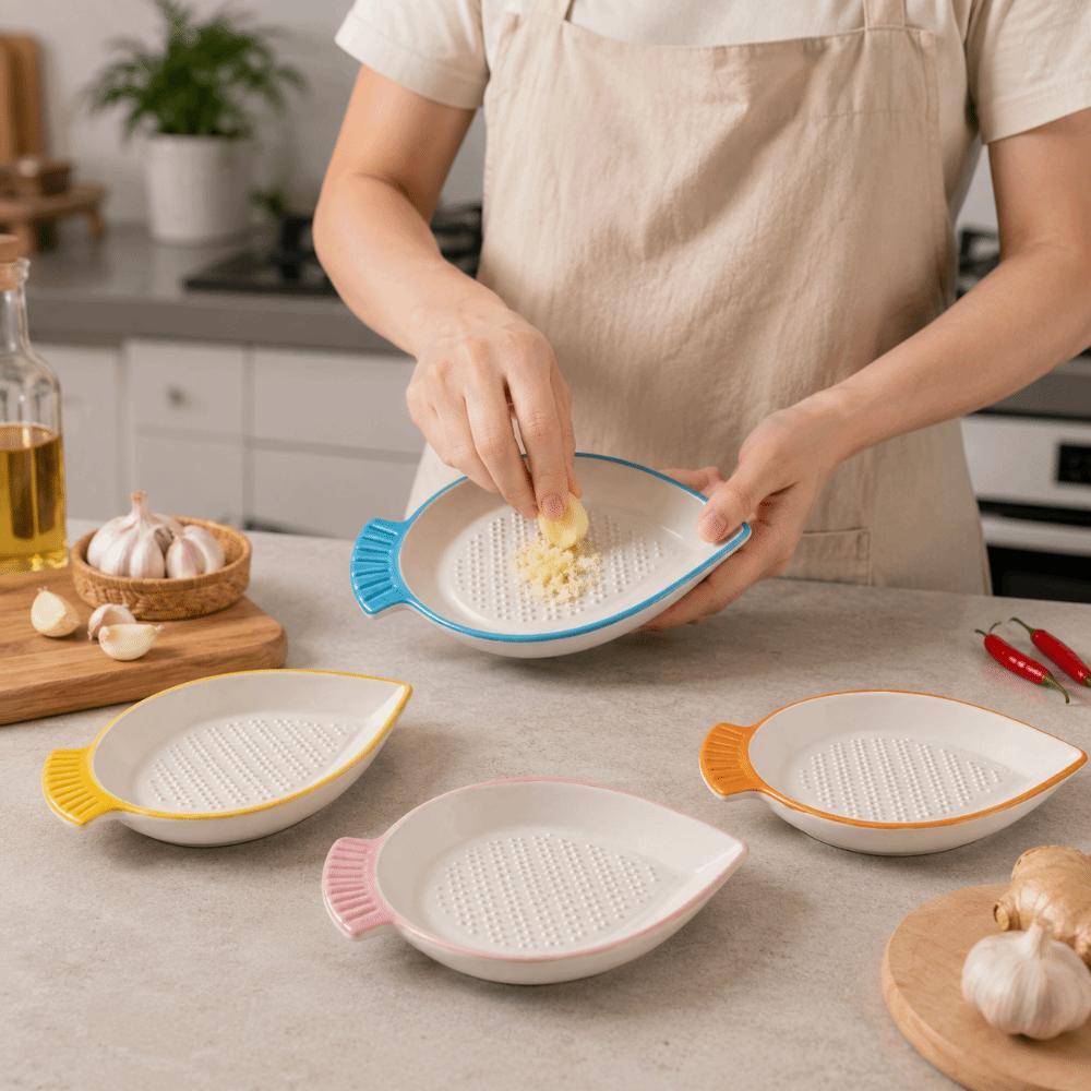 Ceramic Garlic Ginger Grater Non-Slip Garlic Shredding Plate Seasoning Dipping Dish Restaurants