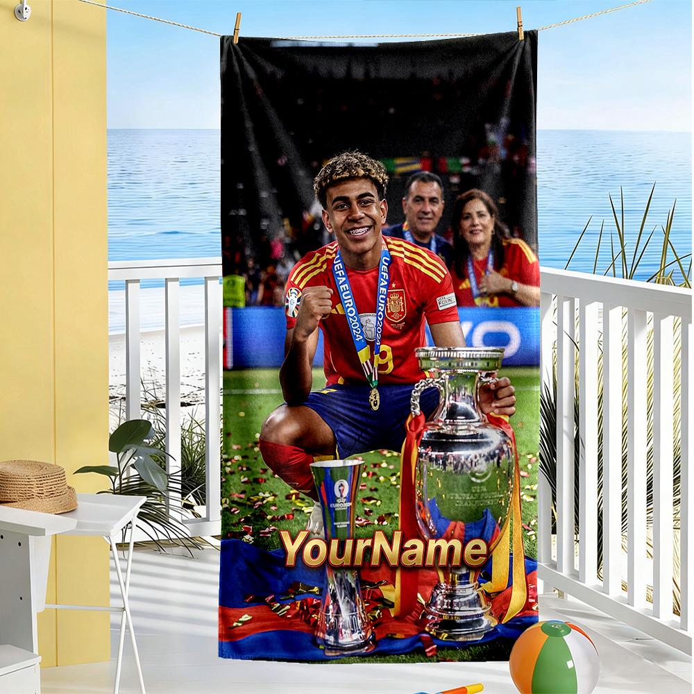 Lamine Yamal Personalized Text Beach Towel Super Soft & Absorbent Ideal for Travel Outdoor Swim Pool Yoga Surf Camping Hiking Gym Gift Holiday