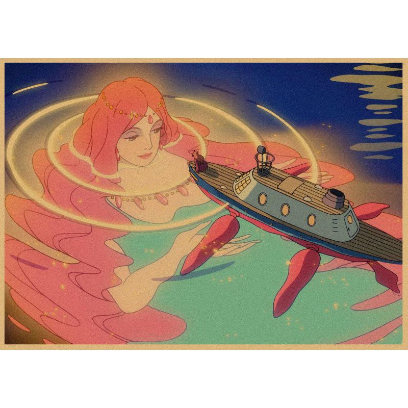 Ponyo on the Cliff Retro Anime Poster - Kraft Paper Wall Art