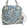 Rhinestone Embellished Denim Tote Bag - Woven Canvas Shoulder Bag with Diamond Accents, Large Capacity Crossbody Purse for Women
