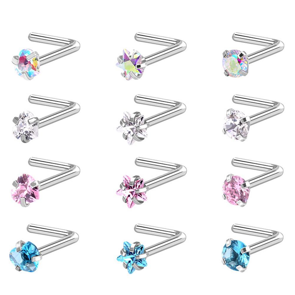 3 шт./компл., нержавеющая сталь, циркон, шпилька для носа, звезда, прямоугольный титановый стальной набор для носа, ювелирные изделия для пирсинга