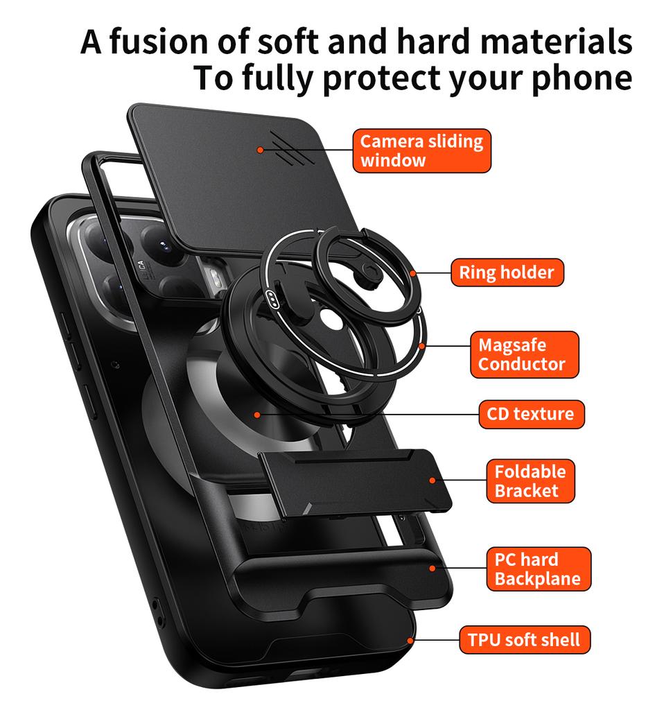 Бронированный чехол 15T/15T Pro для Xiaomi 15T Pro, противоударный чехол-слайдер с защитой объектива, чехол для телефона для Xiaomi 15T, чехол Fundas с кольцом