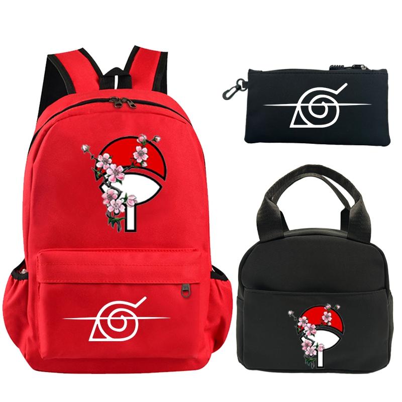 3Pcs/set Anime Naruto Printed Backpack Bookbag with Lunch Bag Pencil Case Teenager Children Girl Boy Schoolbag Rucksack