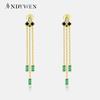 Серьги-капли из стерлингового серебра 925 пробы, золотые, зеленые, с фианитами, длинная цепочка, роскошные ювелирные изделия, 2023, хрустальные драгоценности