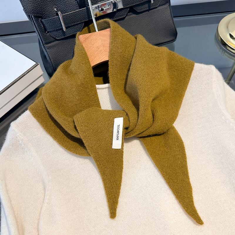 100% Шерсть Вязаный Треугольный Шарф в Корейском Стиле Женский Зимний Теплый Платок Шаль Многофункциональный Шейный Платок