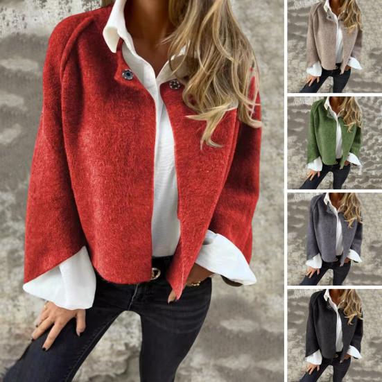 Winter Women Jacket Round Neck Thick Fleece Open Stitch Short Type Cardigan Long