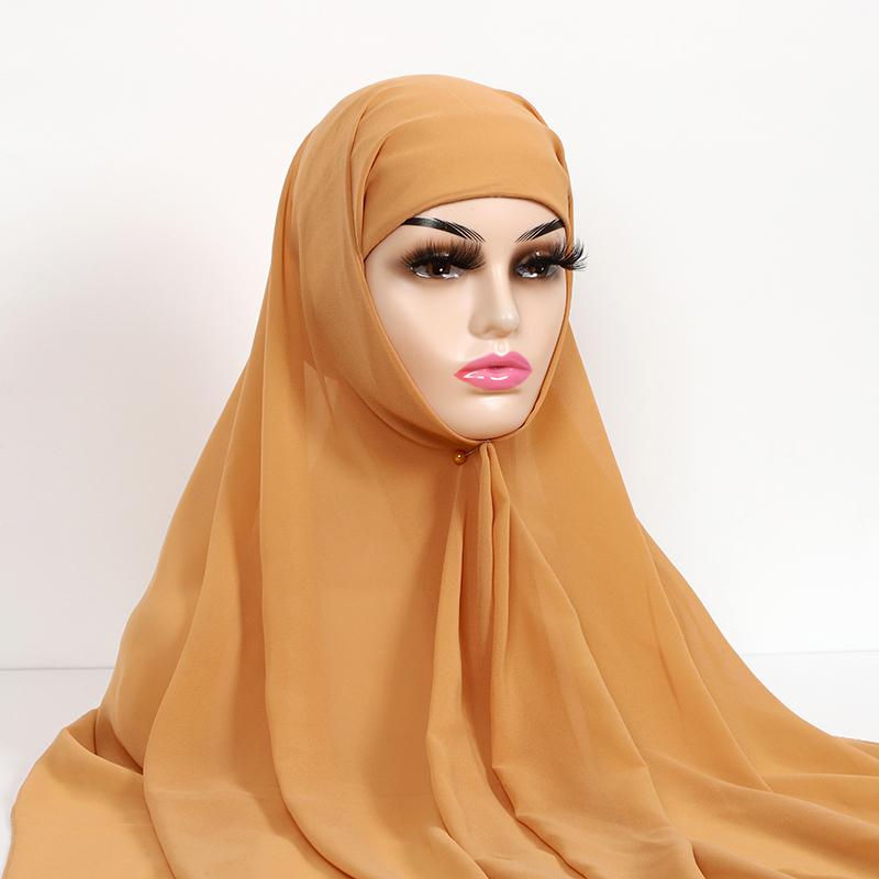 Women Muslim Chiffon Hijab With Cap Bonnet Instant Chiffon Hijabs Shawl Head Scarf Underscarf Caps Cover Headwrap