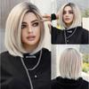 Короткий парик Ombre Blonde Bob для женщин, повседневная вечеринка, натуральная синтетическая боковая часть с темными корнями, прямые термостойкие парики
