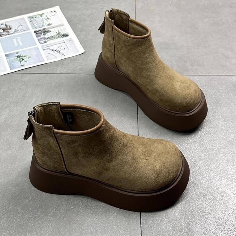 Замшевые женские ботильоны на платформе, модные повседневные туфли на плоской подошве, женская обувь 2025 года, трендовые зимние дизайнерские прогулочные удобные теплые женские зимние ботинки