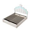 140*200cm Flat Bed, Upholstered Bed, Princess Bed, Adjustable Ambient Lighting, Crown Strip, White