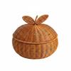 Orange-Shaped Storage Basket Decorative Wicker Box with Lid Rustic Design