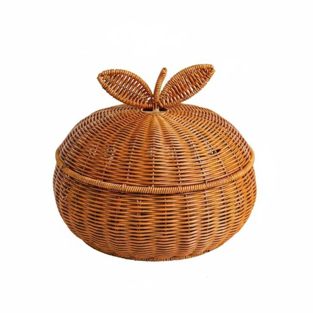 Orange-Shaped Storage Basket Decorative Wicker Box with Lid Rustic Design