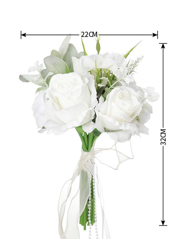 1шт. Букет из искусственных цветов, свадебный букет с лентами, искусственные розы для невесты, подружек невесты для свадебной церемонии и вечеринки в честь Дня святого Валентина