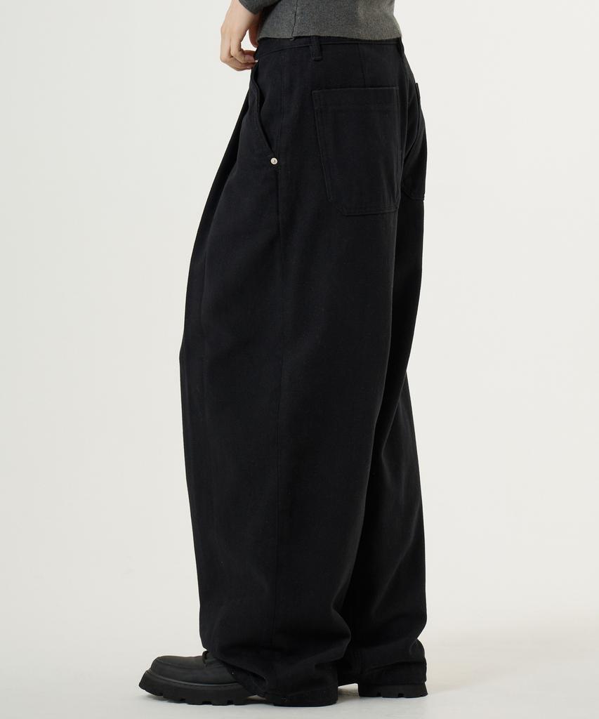 UNKNOWN PLANET Single-Pleat Wide Brushed Cotton Pants Black