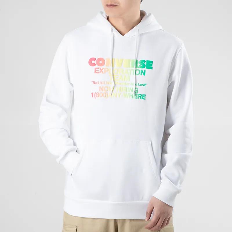 Converse Sports Print Letter Thickened Fleece Lined Pullover Sweatshirt Men's White (Unisex) Sweatshirts 10021271 A03