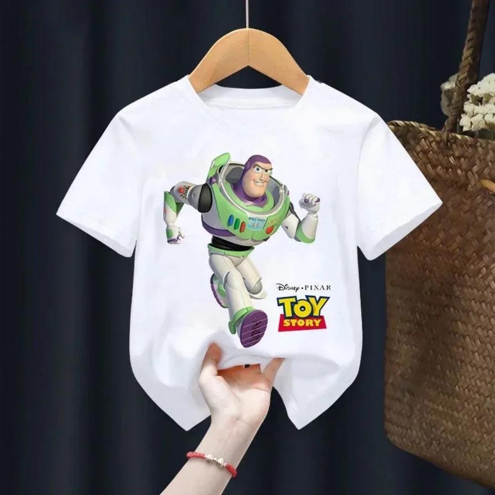 Летняя футболка Toy Story для детей Вуди Базз Лайтер Одежда Кавайи С коротким рукавом Аниме Мультфильм Дети Мальчики Девочки Повседневная футболка Топ