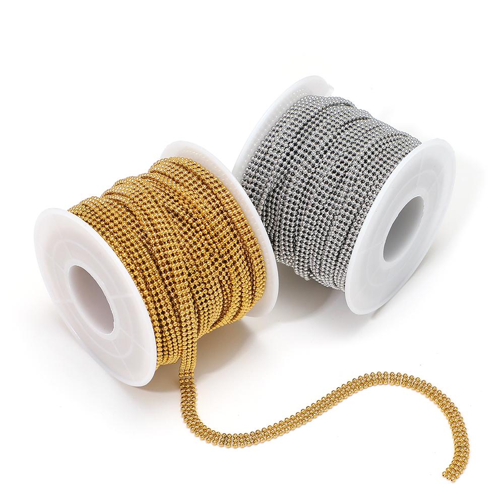 1 Meter Stainless Steel Gold Color Three Layer Beads Chains Beaded Necklaces Findings Bracelets DIY Jewelry Making Accessories
