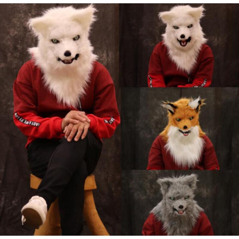 Movable Mouth Fox Head Mask Animal Panda Tiger Husky Orangutan Artificial Fur for Halloween Costumes Party