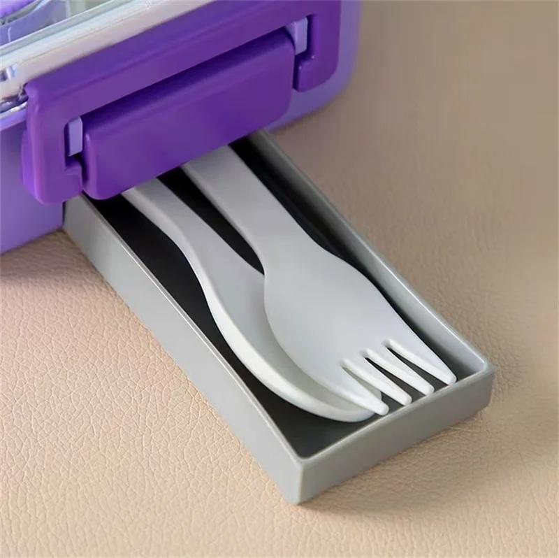 Милый ланч-бокс для детей с рисунком мультяшного динозавра, коробка для бенто с вилкой-ложкой, фруктовая коробка для пикника на открытом воздухе, контейнеры для хранения продуктов