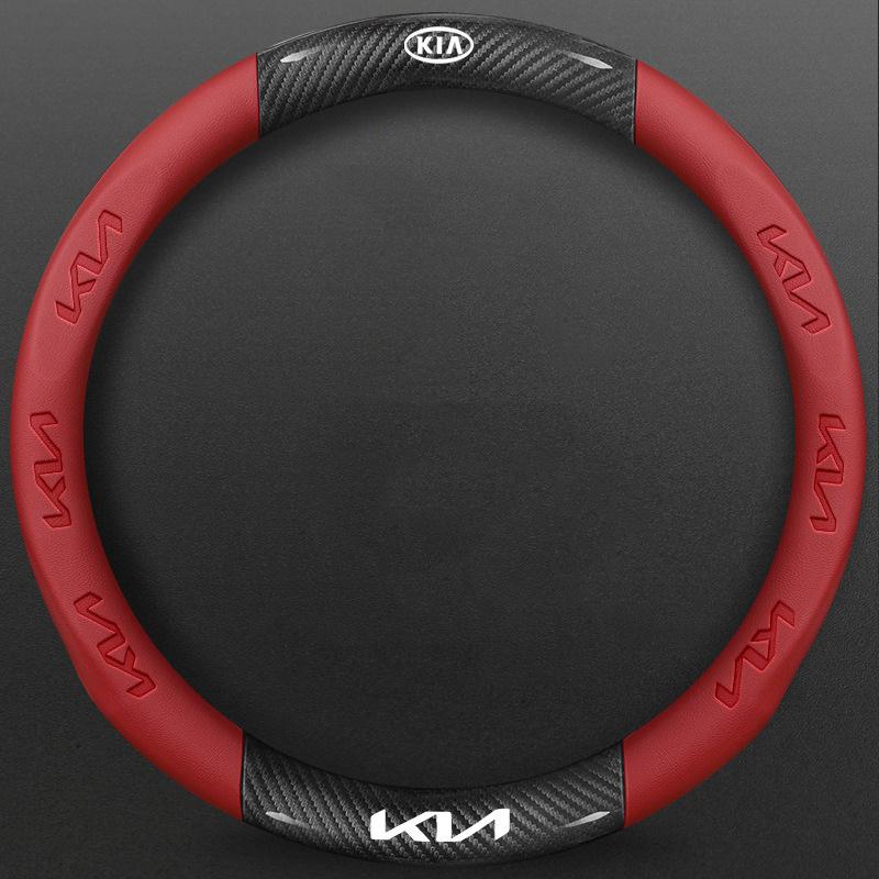 ANIE7 Carbon Fiber Keyring Leather Steering Wheel Cover Anti-Slip Grip For KIA RIO Ceed EV6 EV9 Stinger Forte Niro K9SoulSorentoCerato