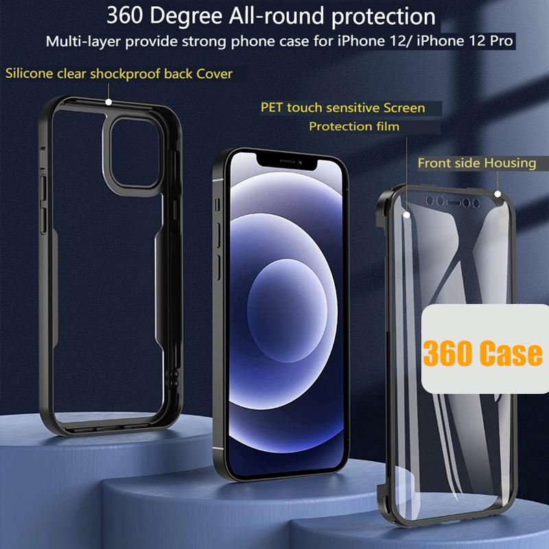 Чехол для iPhone 17 Pro Max 16 11 12 13 14 15 Plus XS Max XR 7 8 с Защитным стеклом 360 градусов Ударопрочный прозрачный чехол