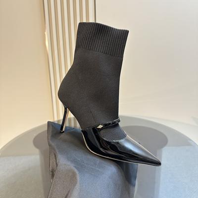 Лоскутные эластичные носки-сапоги, сексуальные, с острым носком, на шпильке, на тонком высоком каблуке, модные женские туфли 2025 года, осень-зима