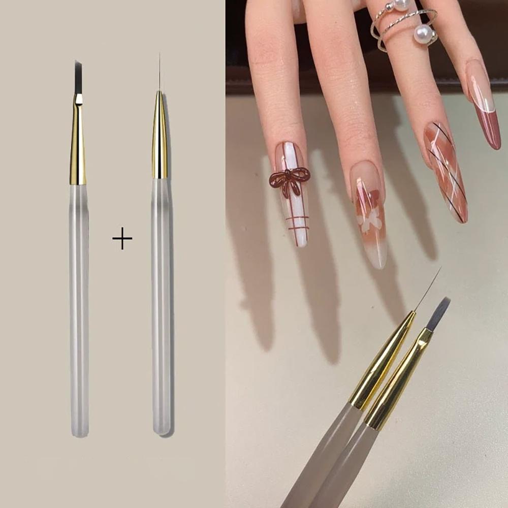 1/2PCS French Plaid Nail Art Brushes Set - Line Grid Pattern Drawing Pen for DIY UV Gel Extension Paint Supplies Manicure Tool