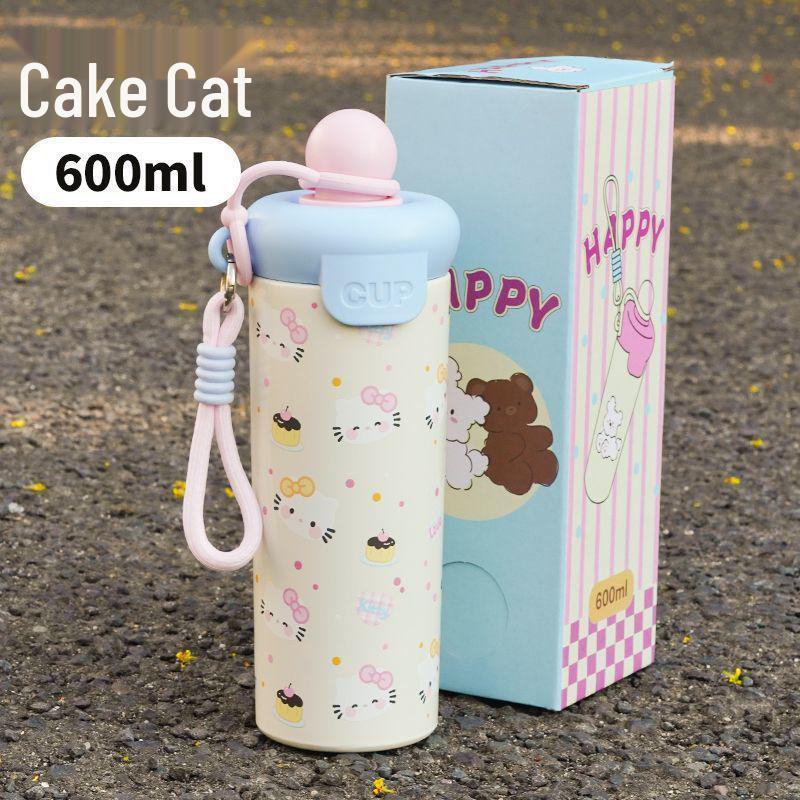 2025 Нержавеющая сталь Мультяшная термобутылка для воды, большой емкости, портативная с веревкой