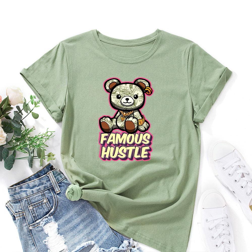 Знаменитая футболка Hustle из хлопка с коротким рукавом и круглым вырезом для женщин, 2D-принт, топы