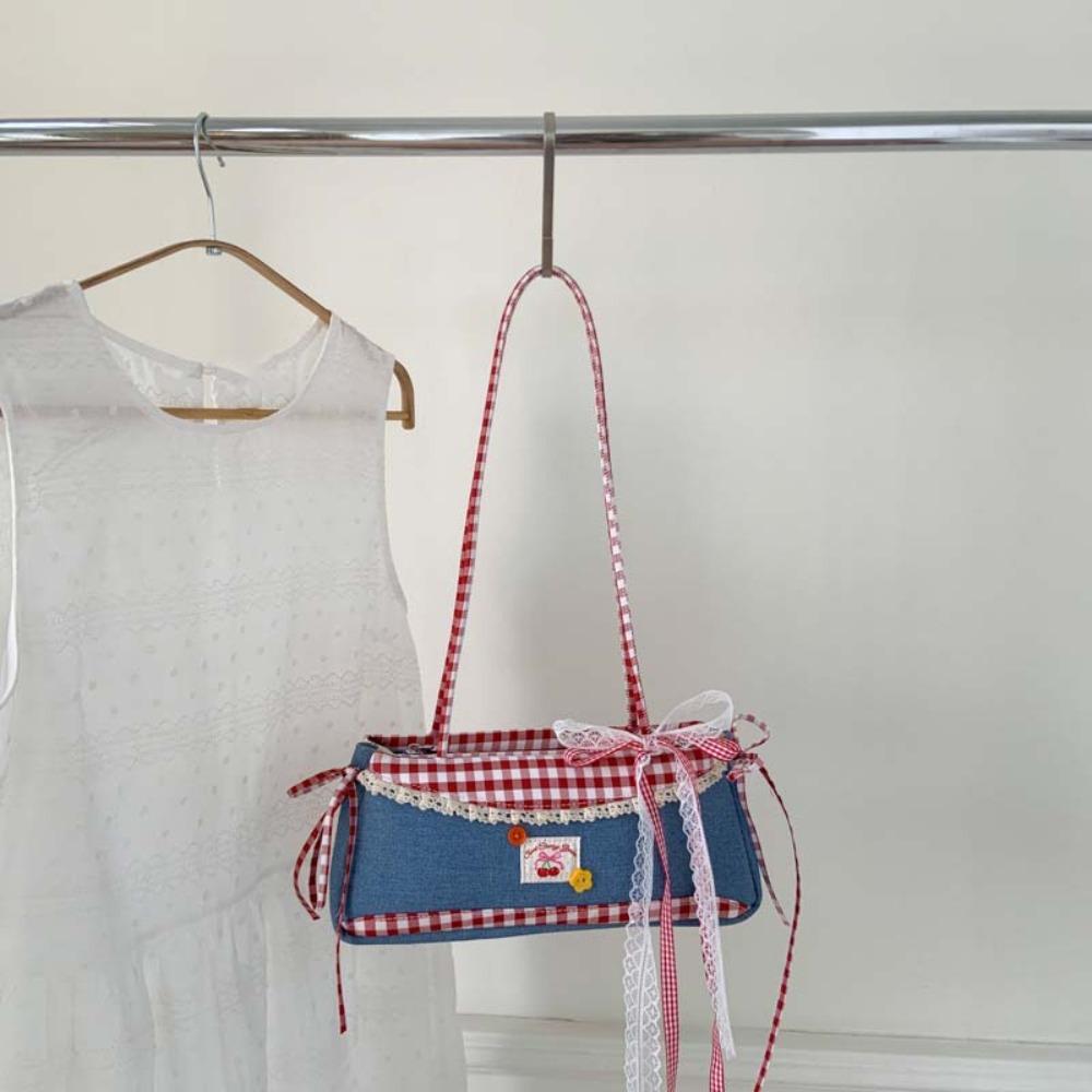 Джинсовая синяя сумка-багет, милая тканевая сумка под мышкой, портативная клетчатая сумка через плечо, на каждый день