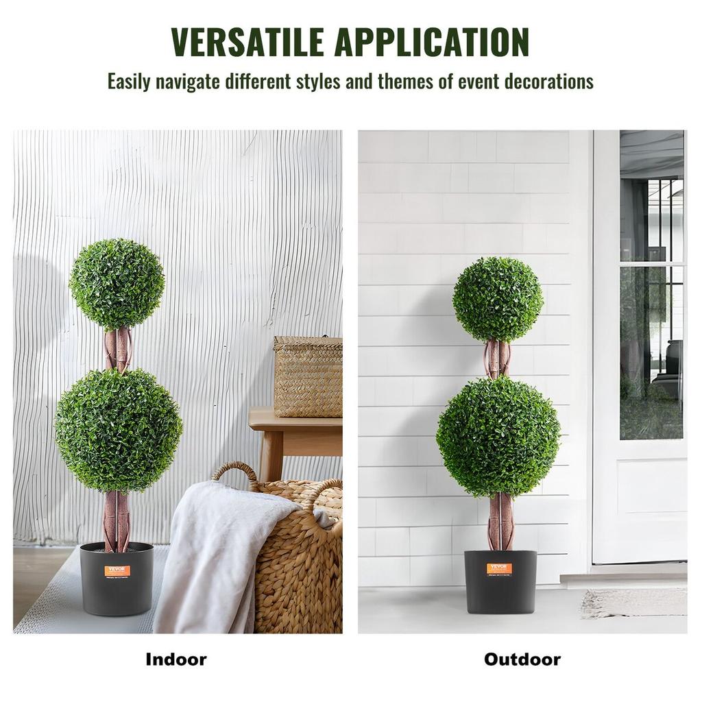 2 Pack 3' Artificial Boxwood Topiary Tree Faux Plant UV Decor In/Outdoor
