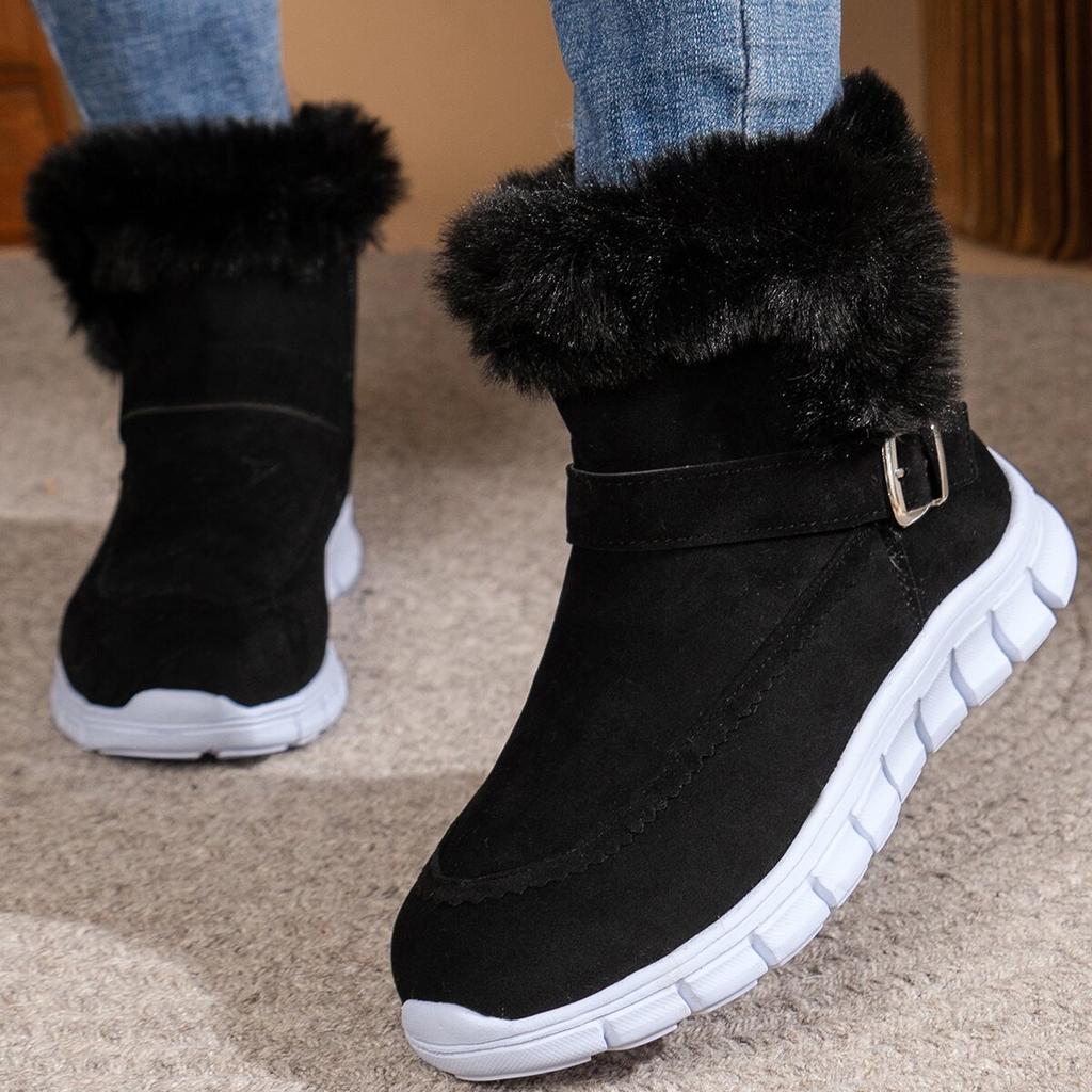 Autumn and Winter New Plus-size Women's Snow Boots Korean Version Thick Color Boots with Fleece Warm New Flat Boots Cotton Shoes