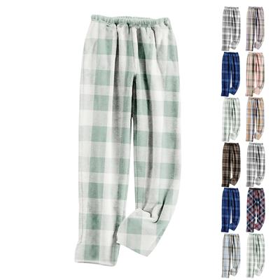 Женские пижамные штаны, плюшевые пижамные штаны с мягкой эластичной талией, клетчатые штаны с 2 карманами