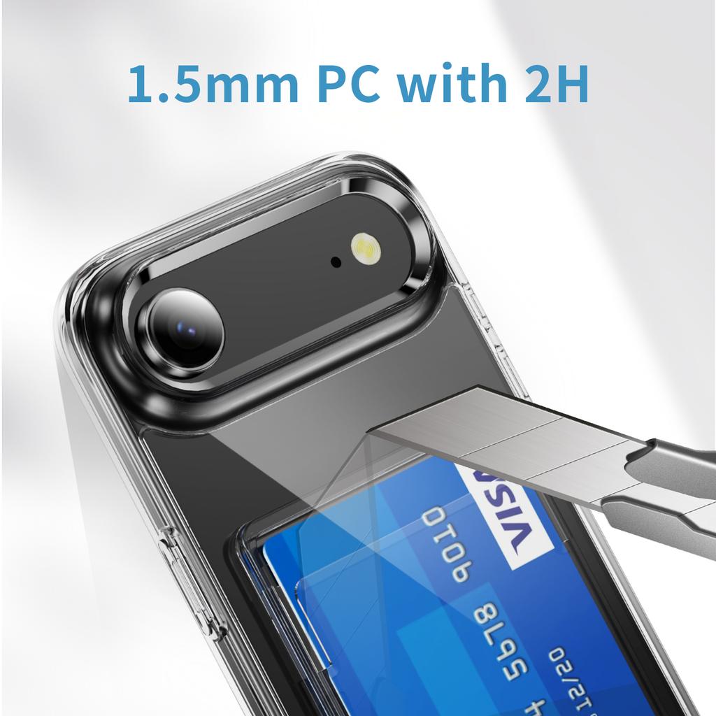 For iPhone 17 Air Clear Phone Case with Screen Film WANLONFENG CK Series Card Holder Cover (Big Lens Hole)