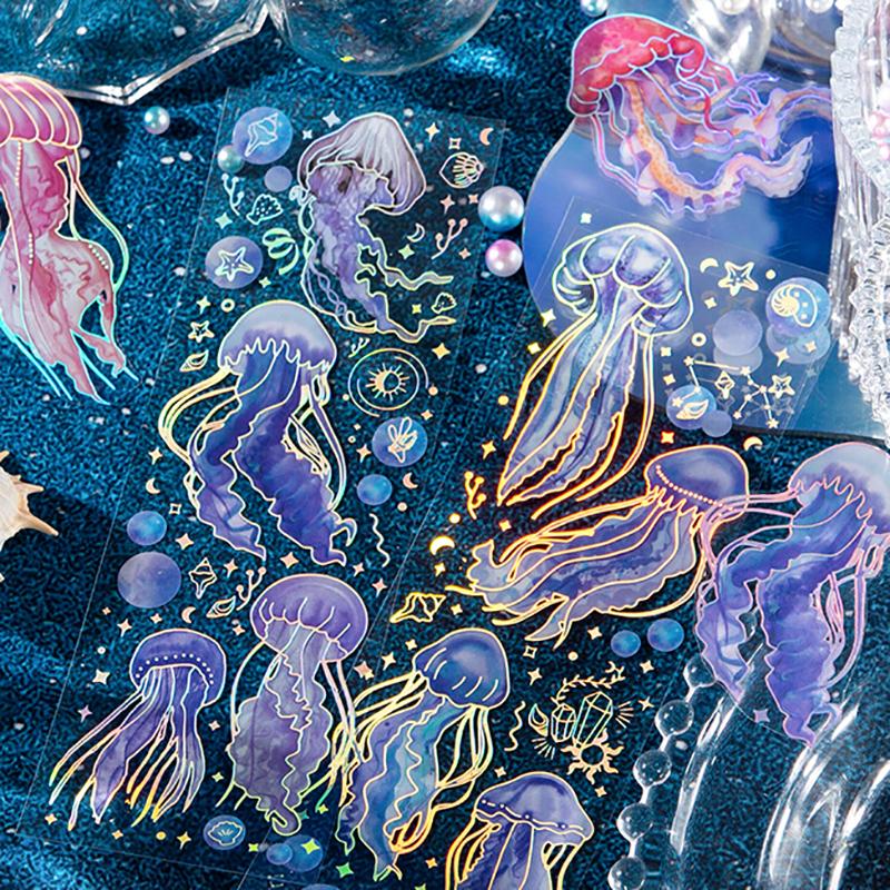 Mr. Paper Colorful Jellyfish Theme Stickers Sea Creatures Printed PET Waterproof Sticker Decorative Stationery Art Supplies