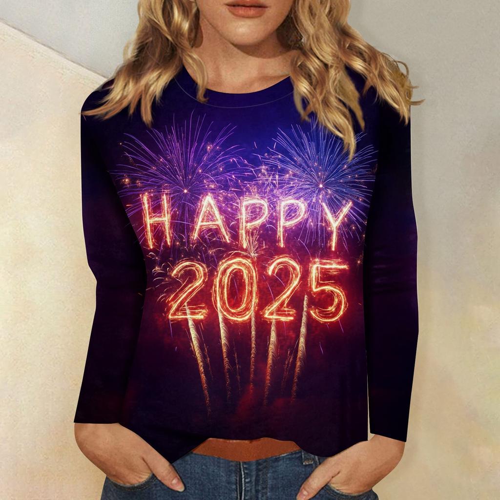 Женская осенне-зимняя футболка с круглым вырезом и длинным рукавом с принтом