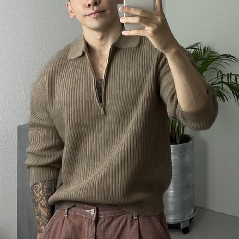 INCERUN Осенне-зимние мужские свободные свитера на молнии с воротником