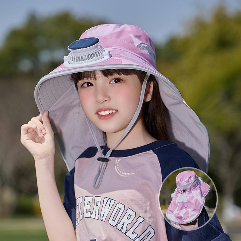Children's hat summer eaves shawl bucket hat solar fan sun hat boys and girls outdoor sun hat
