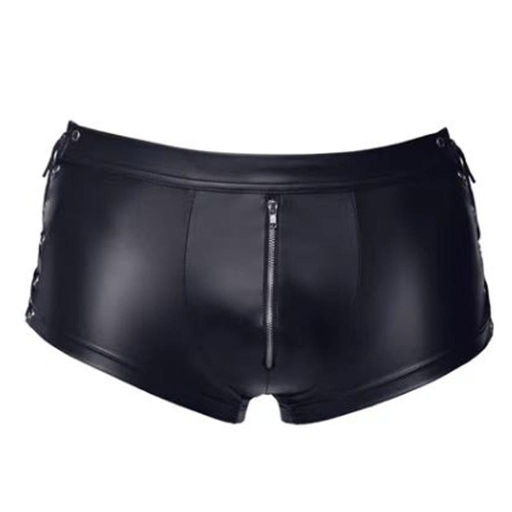 Men Wetlook Faux Leather Sport Hot Boxer Short Pants Beach Swim Trunks Shorts