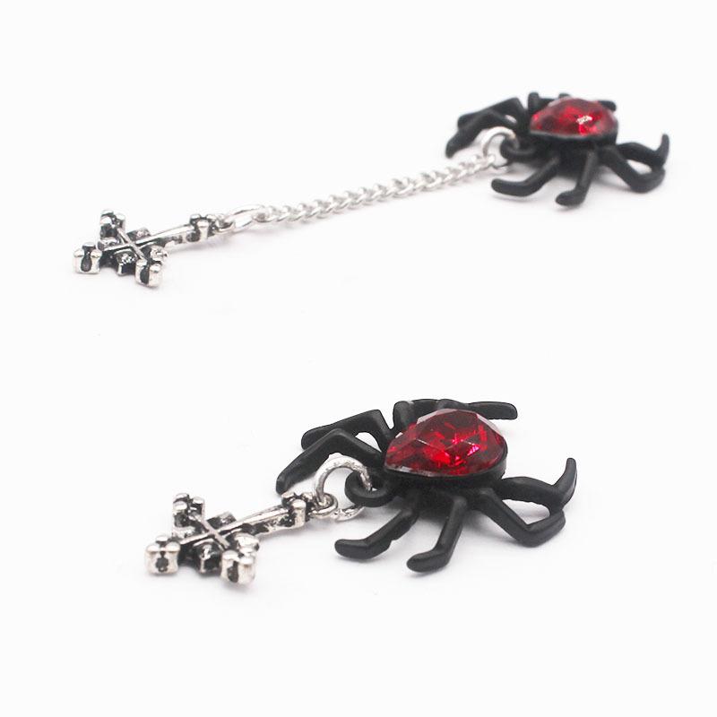 Панк Рок Черный Паук Пусеты Готическая Личность Красный Камень Асимметричная Цепочка Кисточка Подвесные Серьги Ювелирные Изделия Подарки