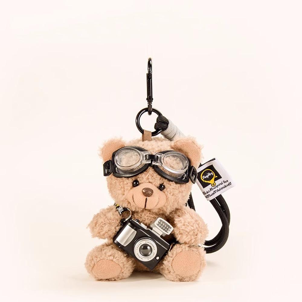 Cute plush Little bear keychain Cartoon Paired Camera Flying Glasses Creative Trendy Handbag Chain Gift